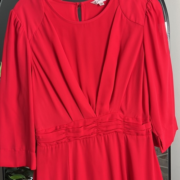 Nanette Lepore Silky Red 3/4 Sleeve Midi Dress Size 10 - Picture 6 of 8